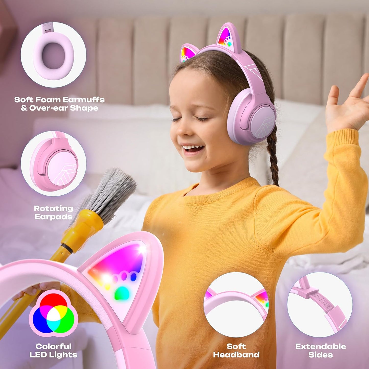Bobo Bluetooth-Kopfhörer für Kinder, Rosa