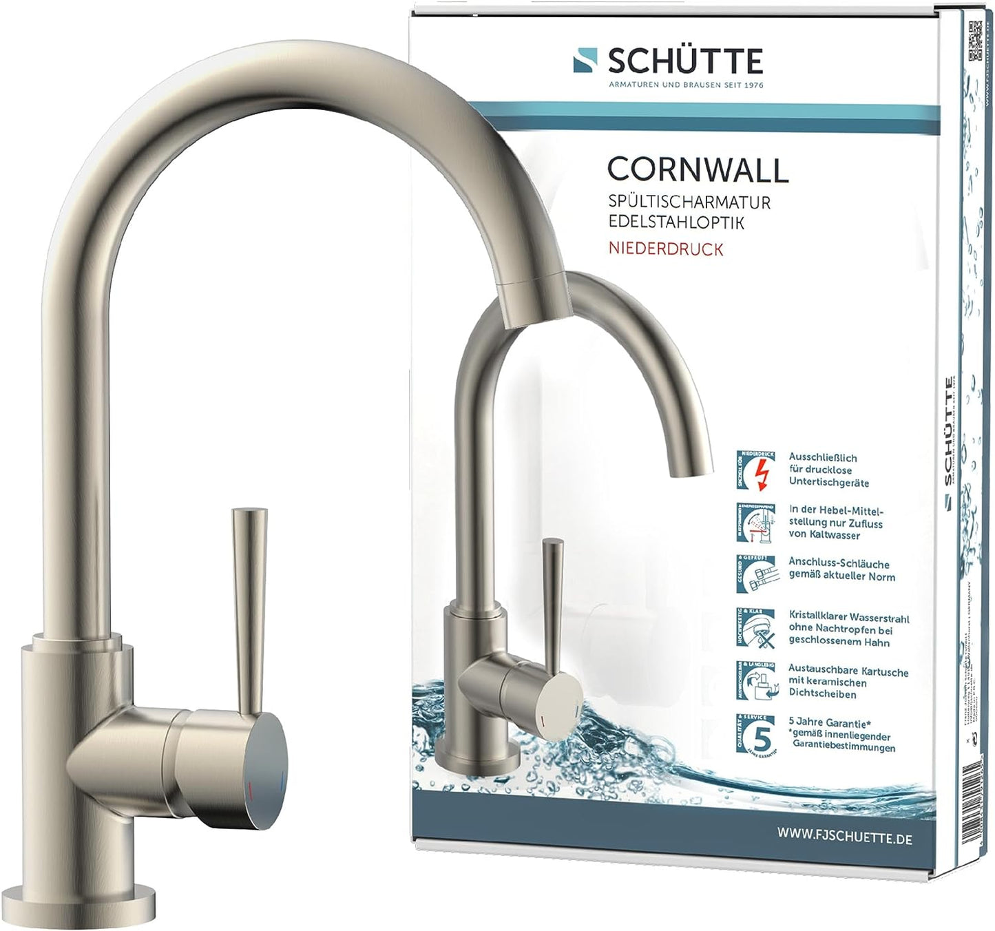 CORNWALL Spültischarmatur Niederdruck, Edelstahl Niederdruck