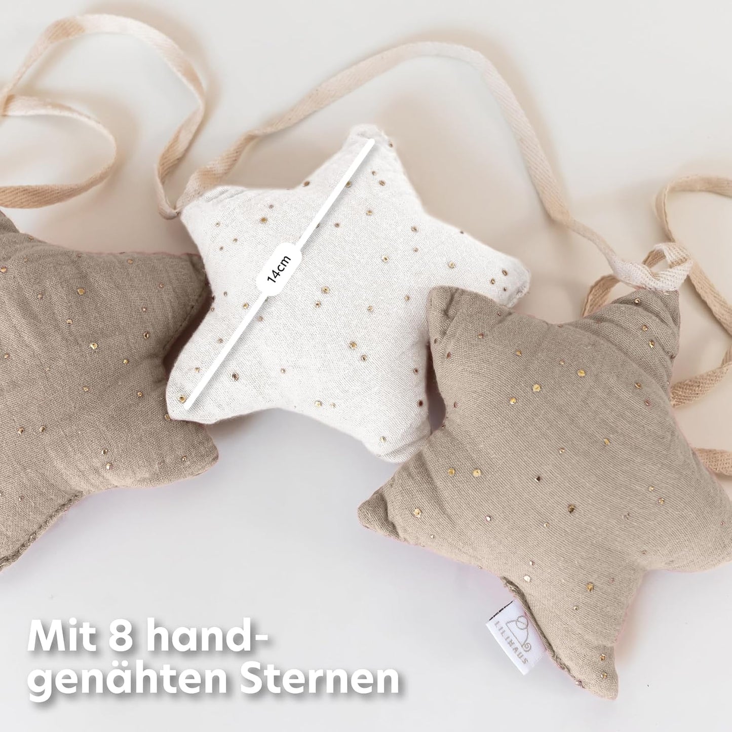 Sternenkette mit Goldapplikation, Weiss & Hellbeige Sterne mit Goldapplikation