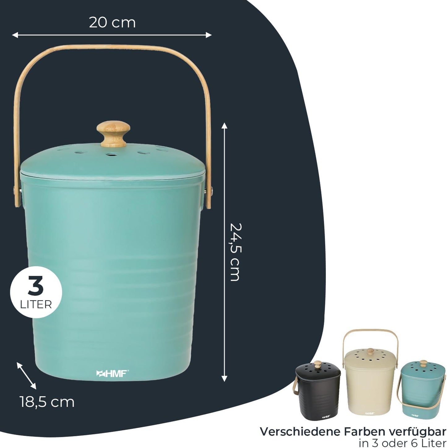 Geruchsdichter Komposteimer mit Deckel, 3 Liter, Grün 3 L