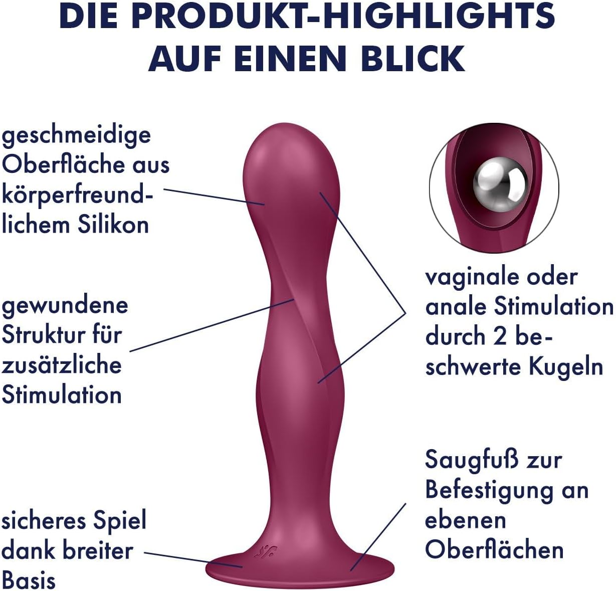 Double Ball-R Silikon-Dildo für doppelte Stimulation, Beere