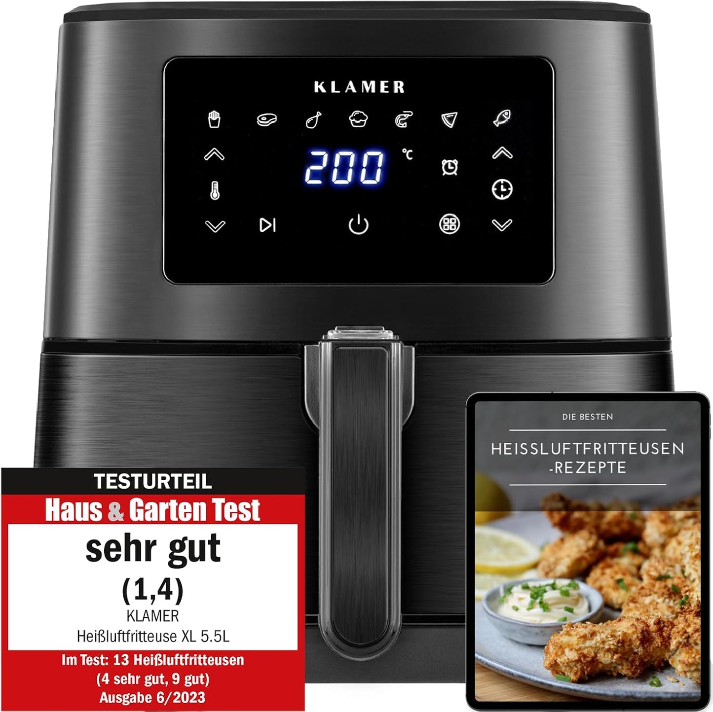 Heissluftfritteuse, 5,5 L Schwarz