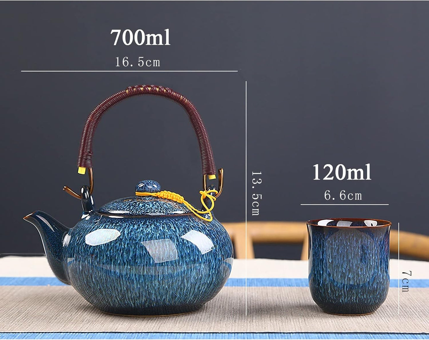 Tee-Set mit Teekanne und Tassen, Blau