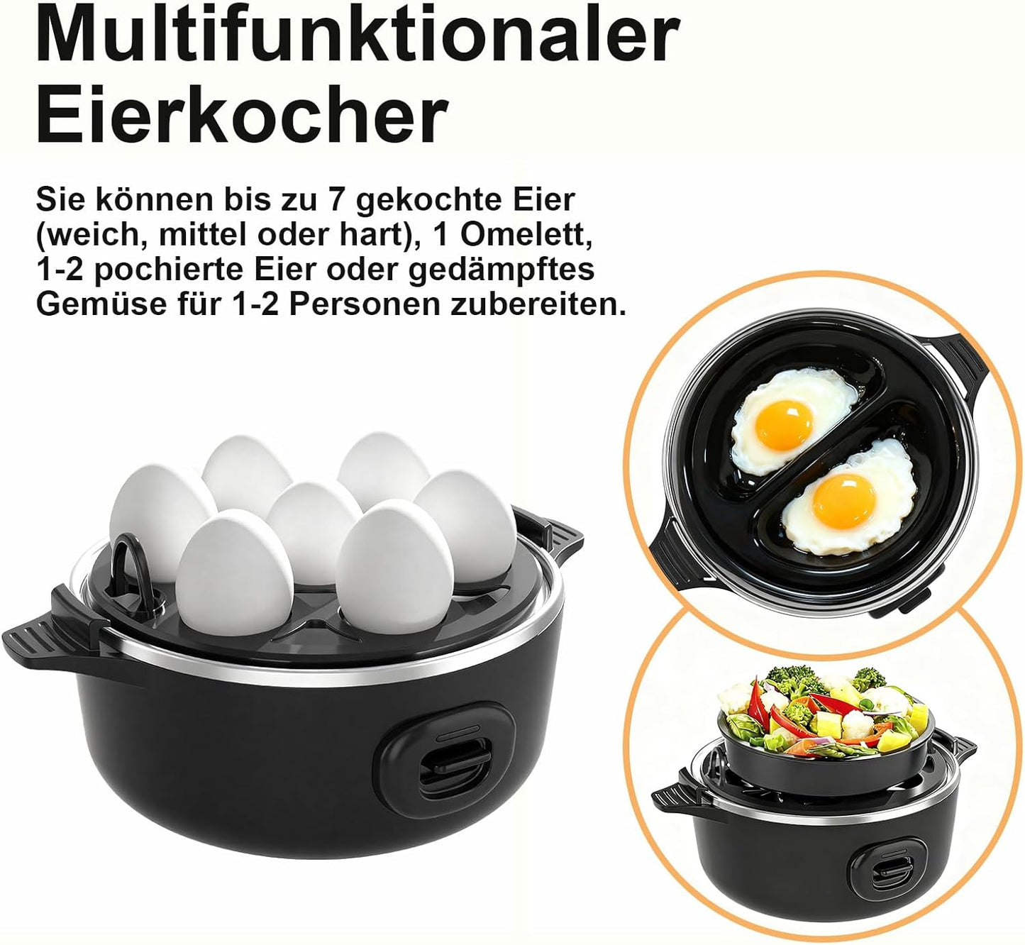 Elektrischer Eierkocher für 7 Eier mit Signalton