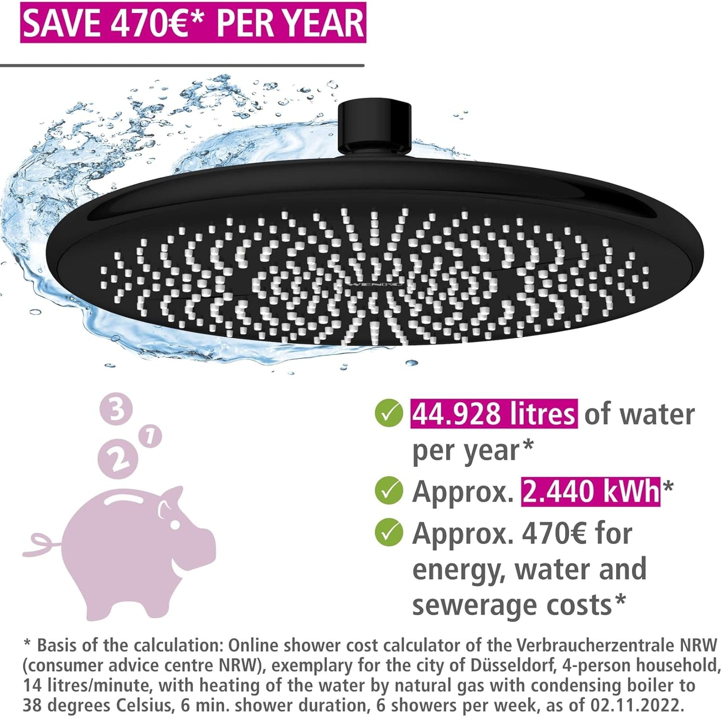 Water Saving Regendusche, Schwarz