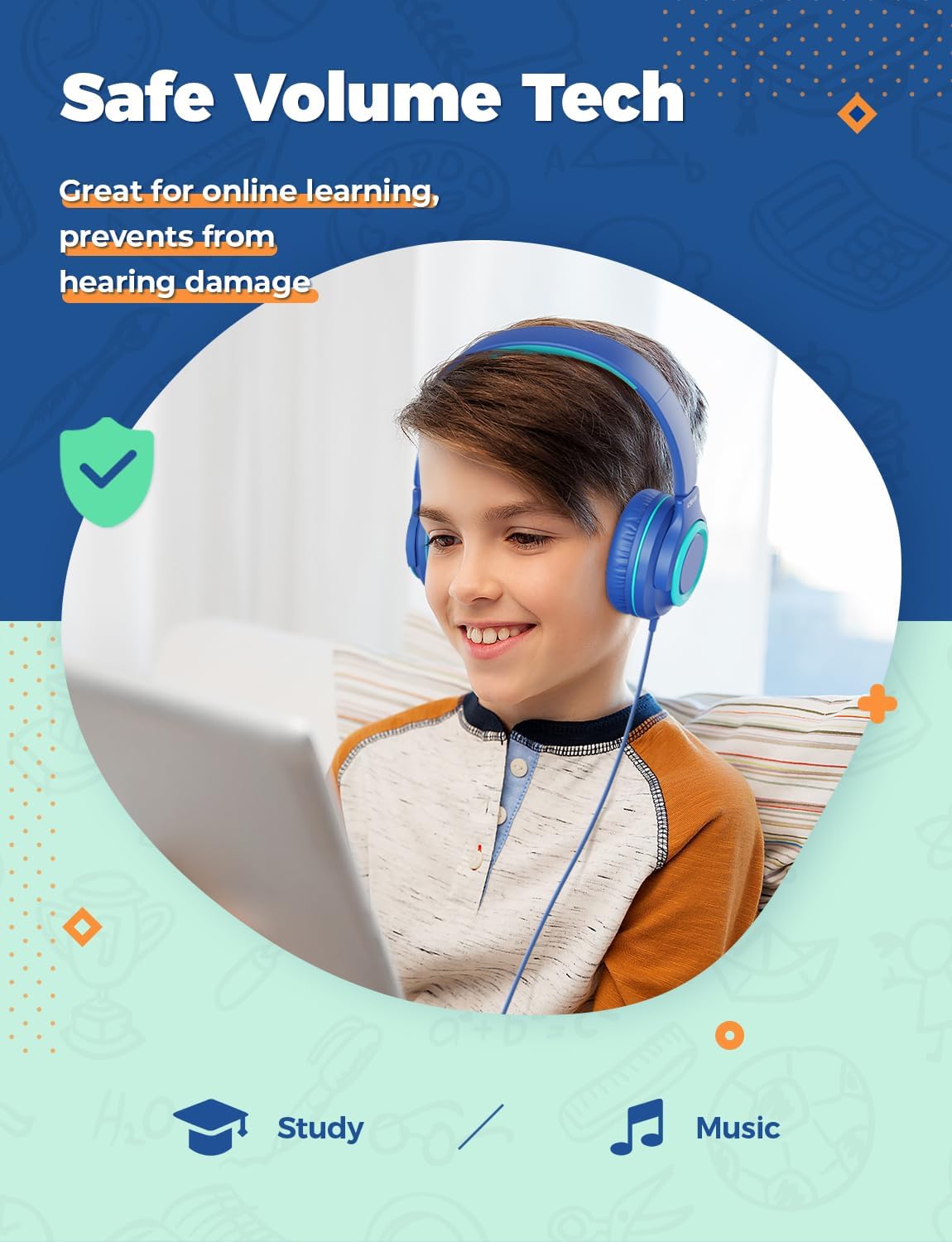 2er-Set Kinderkopfhörer mit Sharing Splitter, Blau&Grün