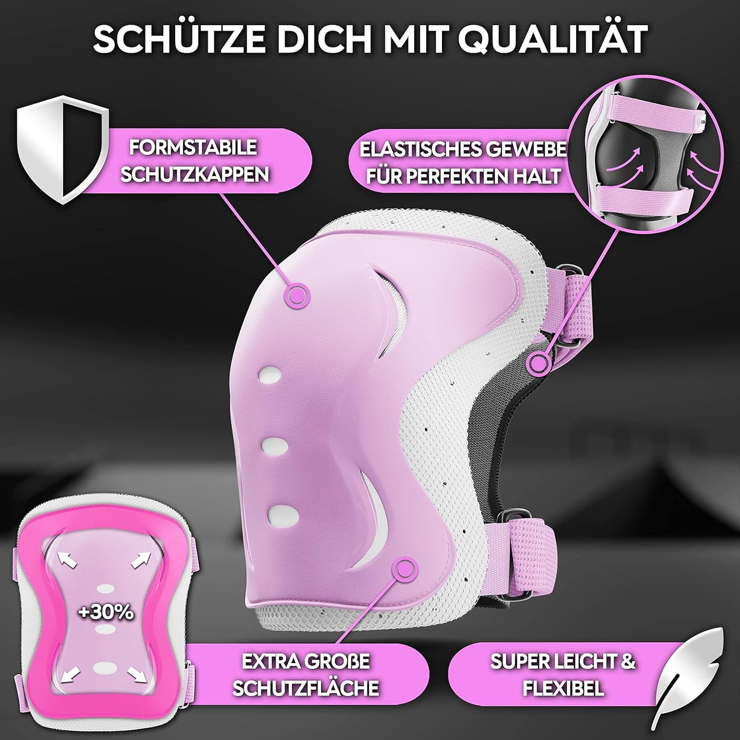 6-teiliges Protektoren Set für Kinder & Jugendliche, S - Kinder & Jugendliche PINK WEIss
