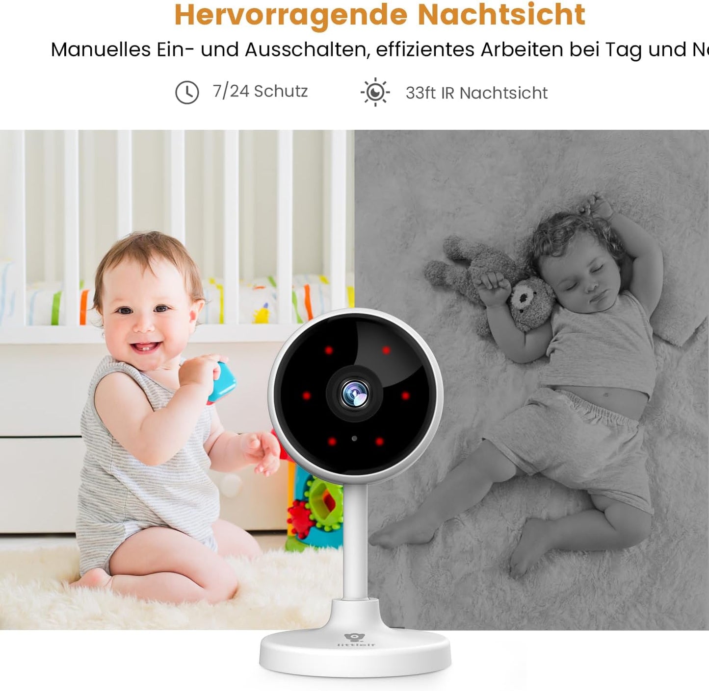 Überwachungskamera-Set mit Bewegungserkennung, 2 Stück-2.4GHz Weiss