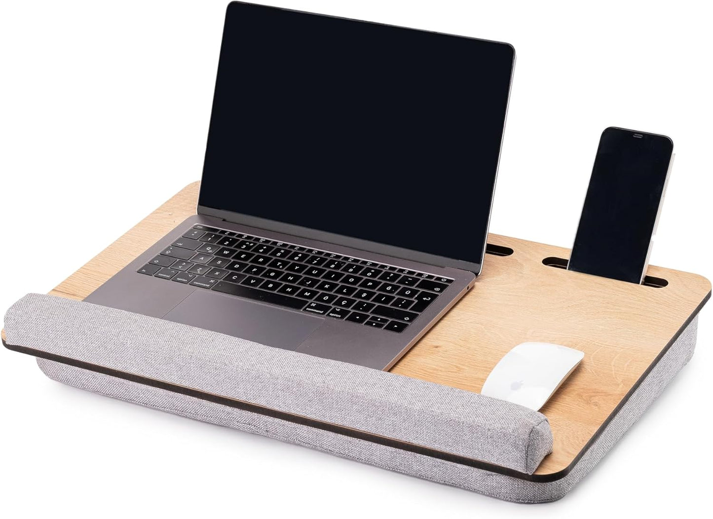 Laptoptisch mit Kissen, Eiche & Grau