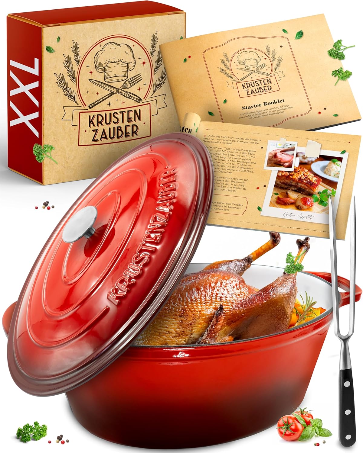 Gusseisen-Bräter mit Fleischgabel, 9.8 L