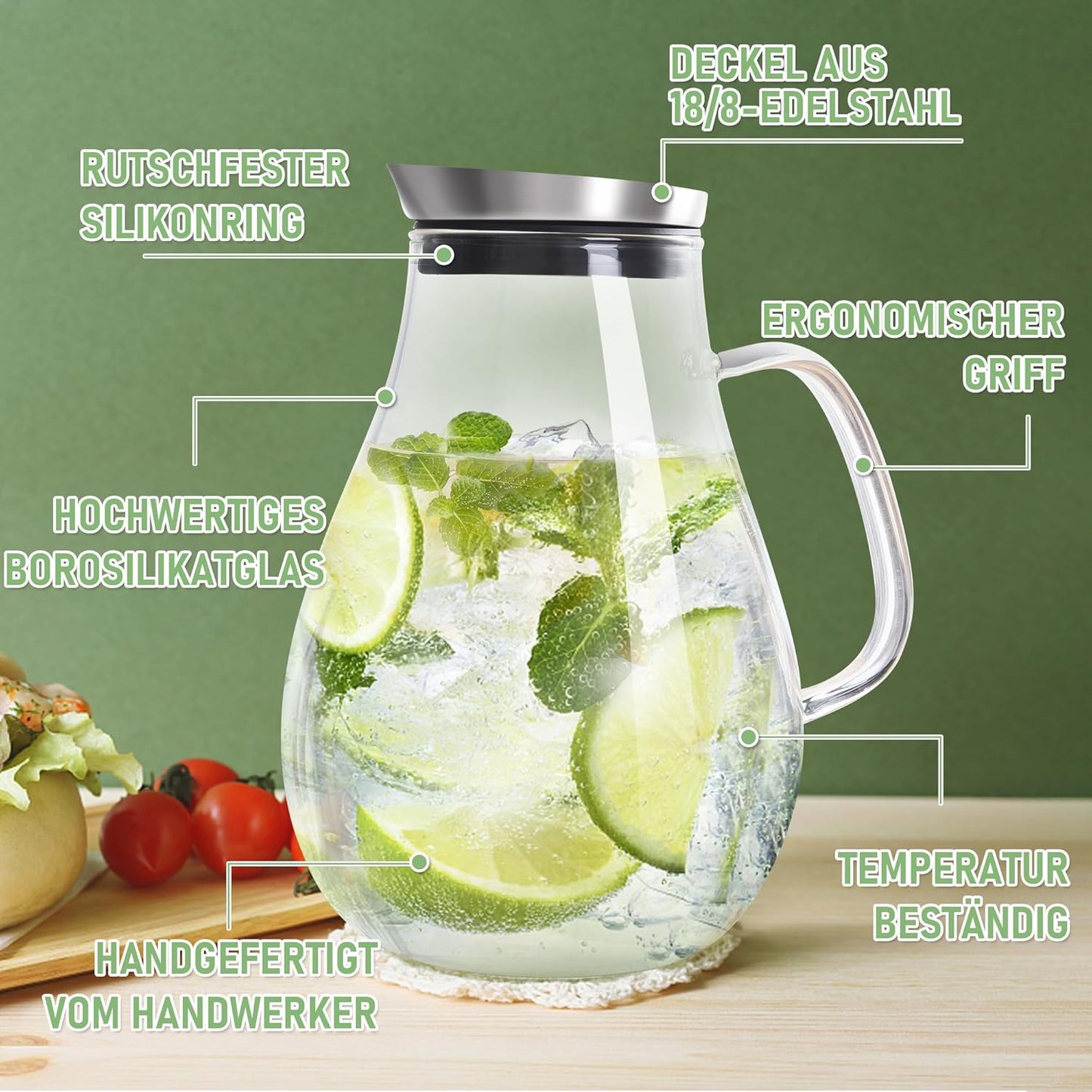 Karaffe mit Deckel und Auslauf, 2 L