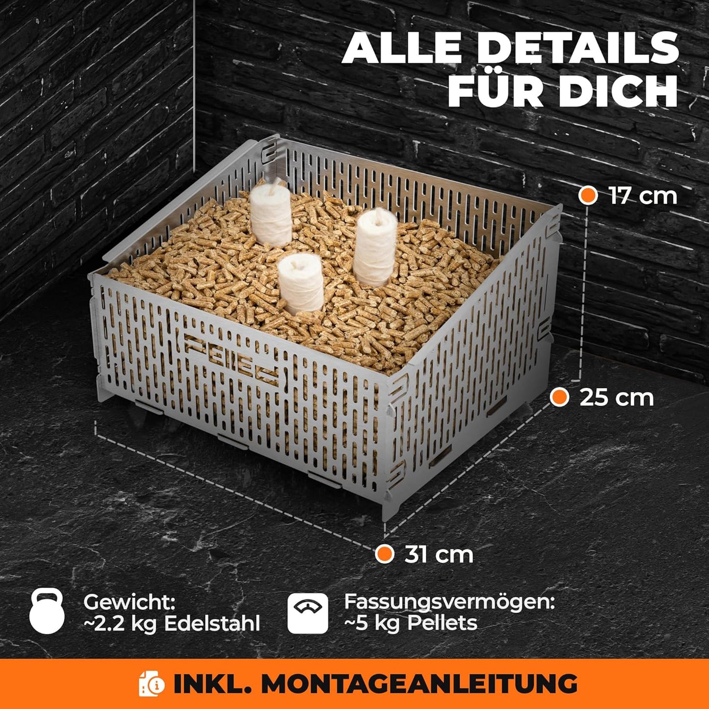 Hitzeresistenter Pelletkorb für Kaminöfen