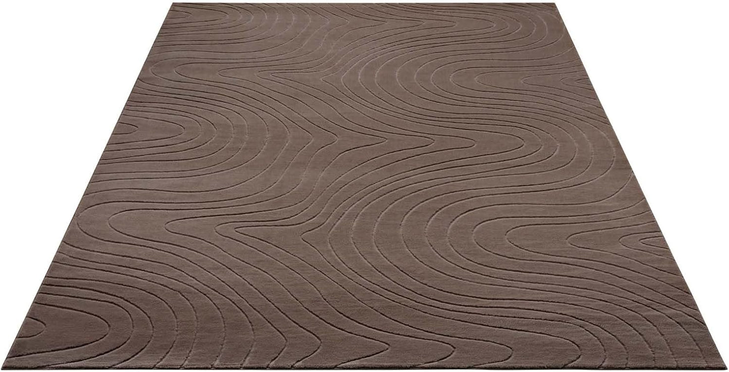Waschbarer Badvorleger, 80x150 cm, Taupe Abstrakte Wellen 80 x 150 cm (Rechteckig)