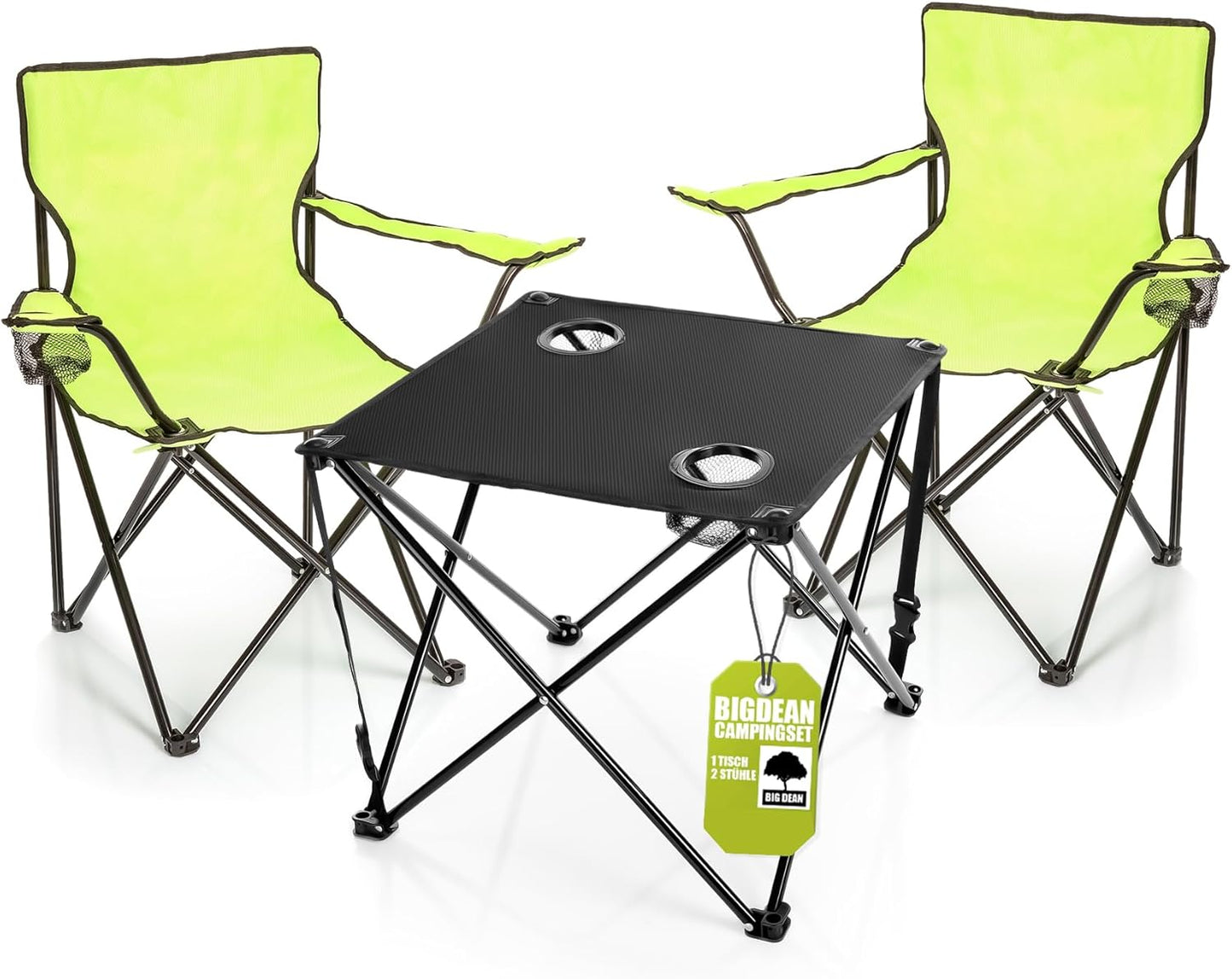 Faltbarer Campingtisch mit Stühlen, Neon Grün
