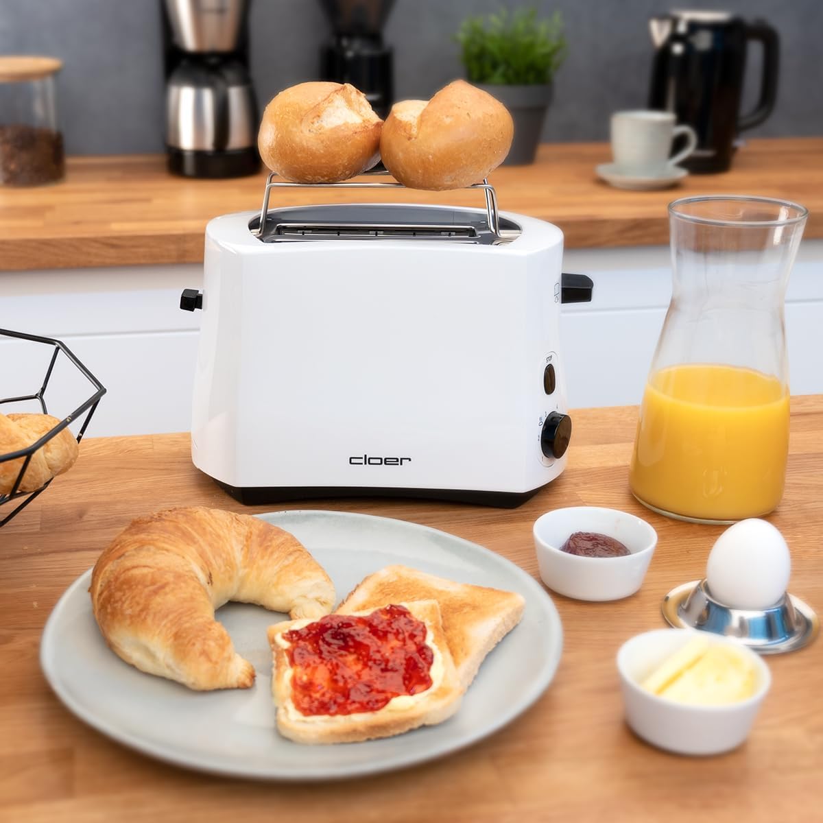 Toaster mit Brötchenaufsatz, Weiss Single