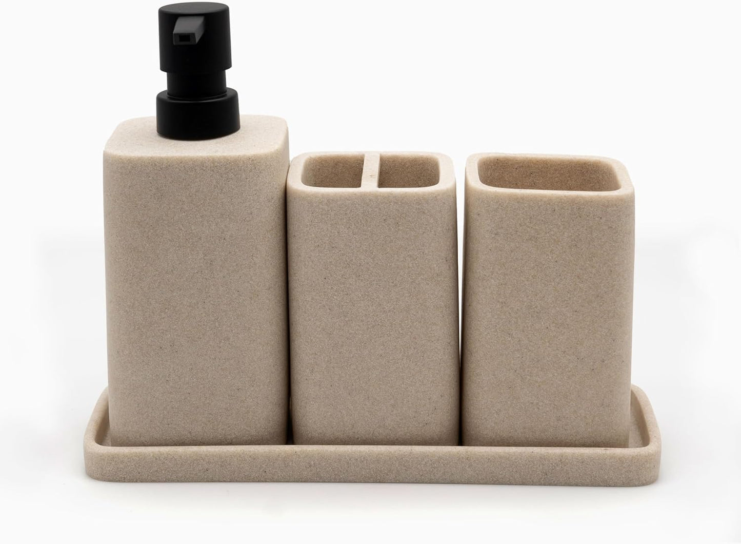 4-teiliges Badezimmer Set mit Organizer und Spender, Sand