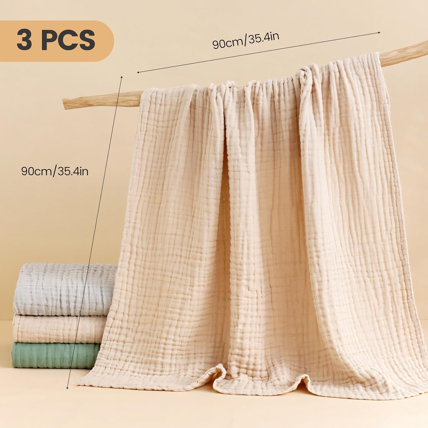 3-teiliges Baby Kapuzenhandtuch-Set, 90x90 cm