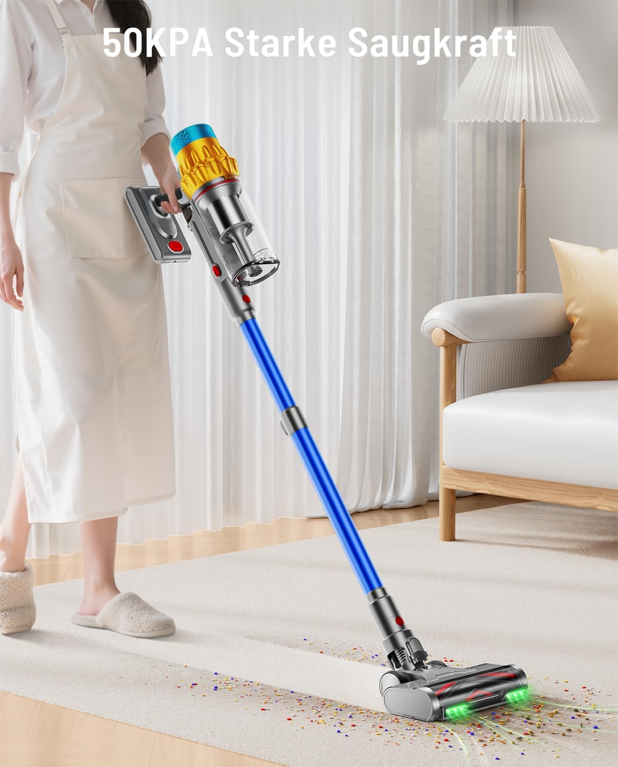 Akkustaubsauger mit Anti-Tangle-Bürste, Blau
