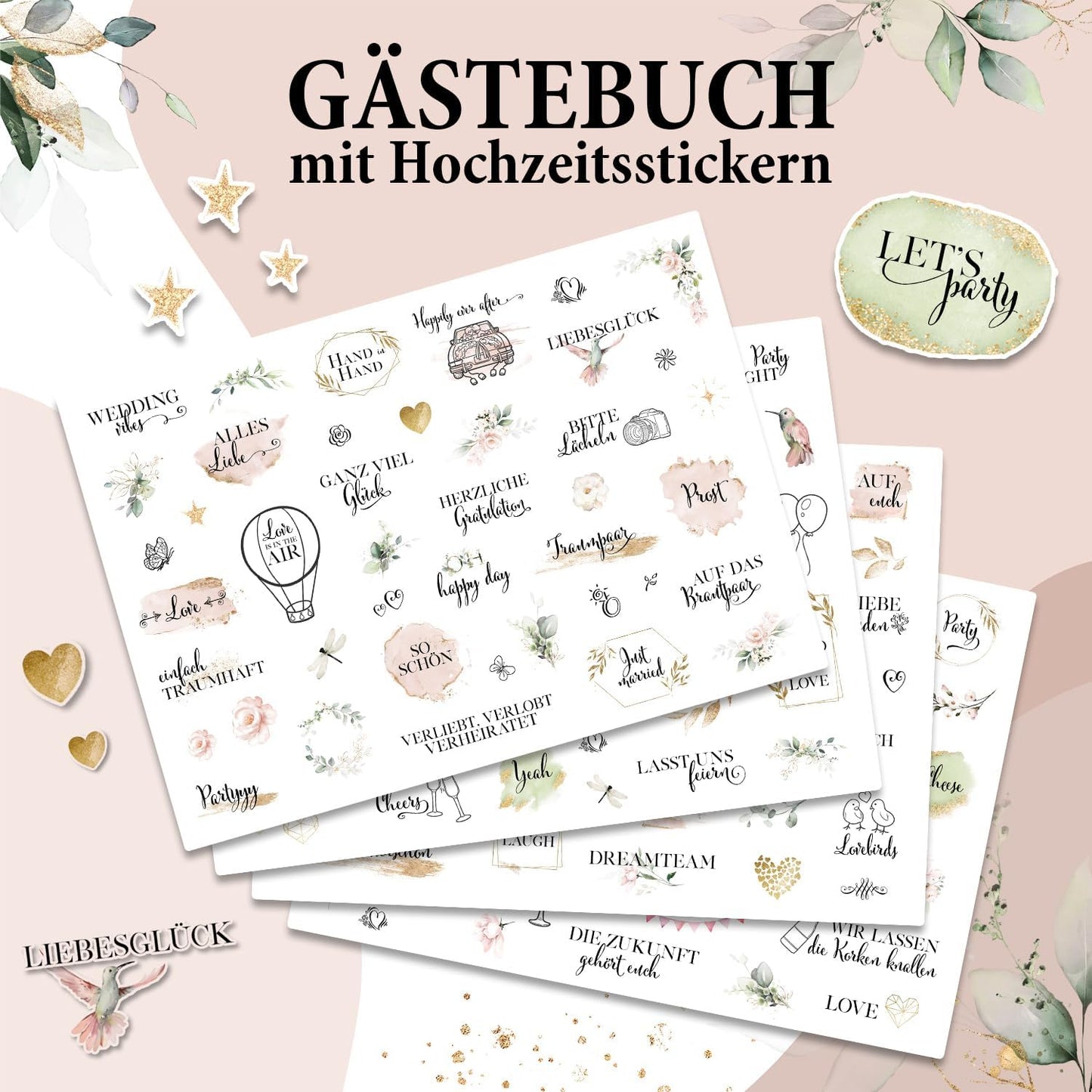 Hochzeits-Gästebuch mit Stickerset, Weiss Inkl. Sticker