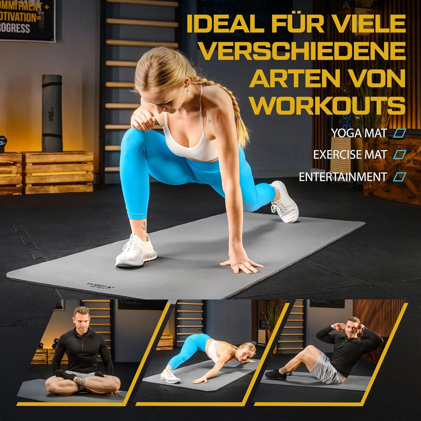 Gymnastikmatte extra dick & weich, Grau