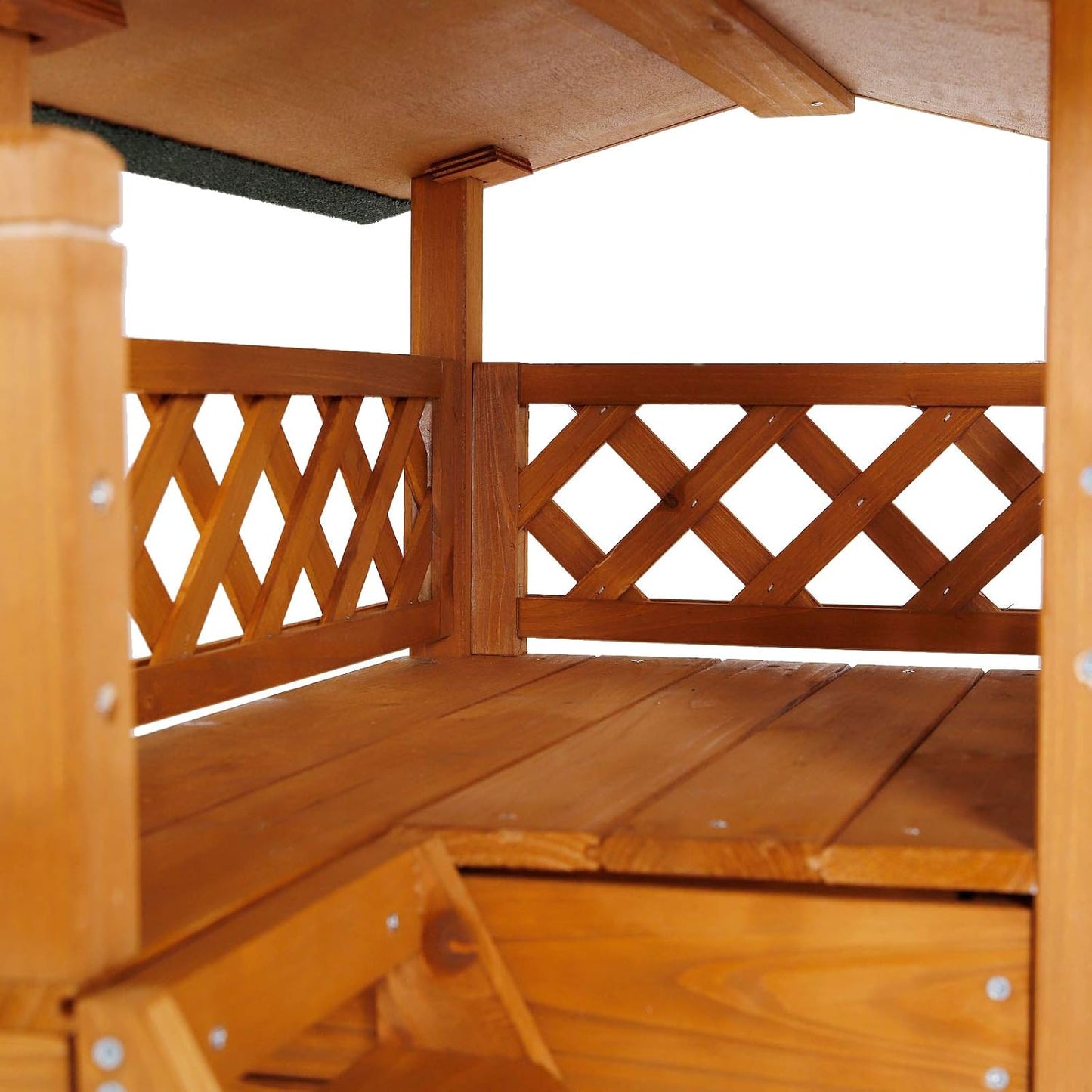 Katzenhaus mit Terrasse und Treppe, Natur/Braun