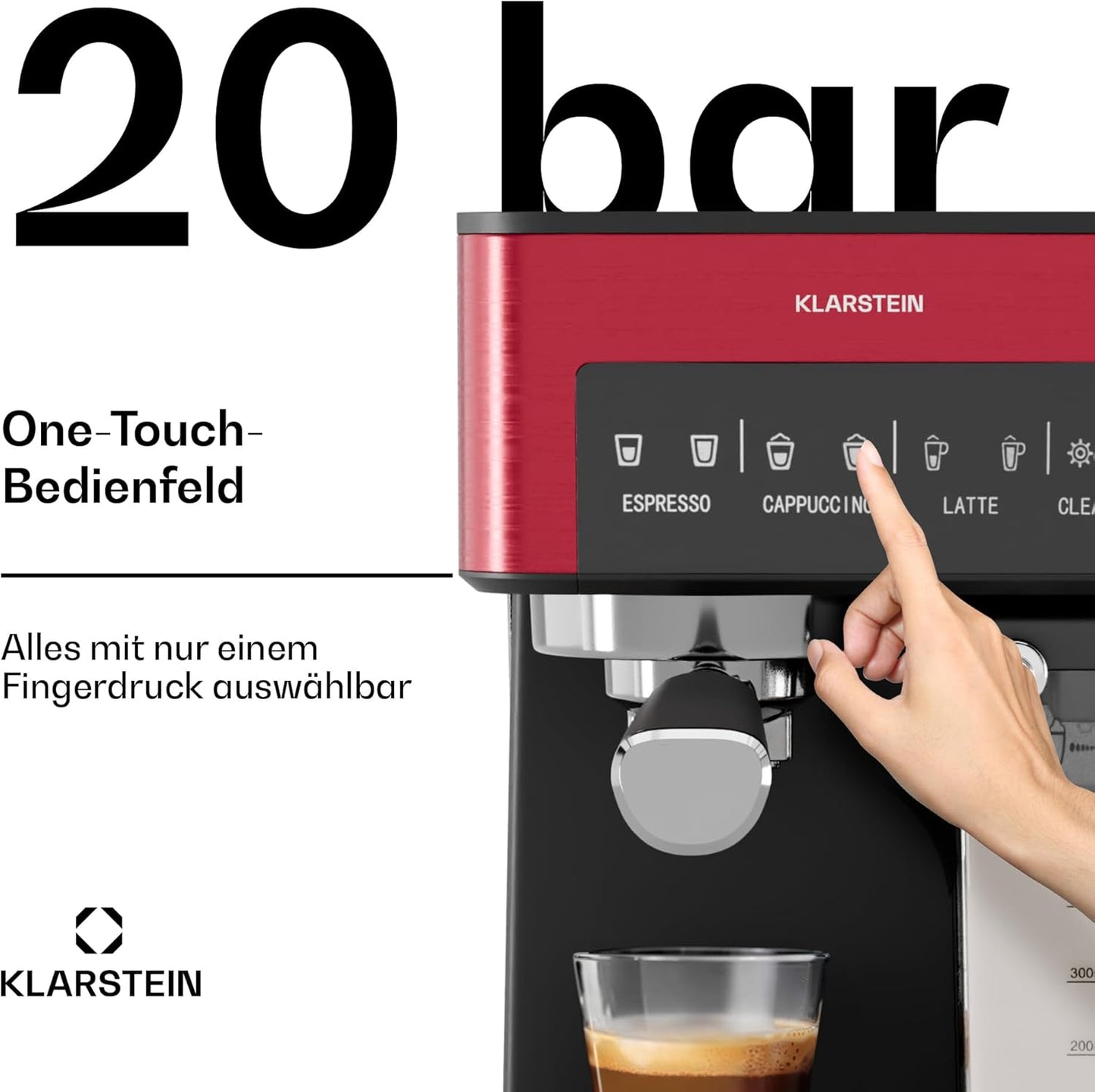 Arabica Comfort Siebträgermaschine mit Milchaufschäumer, 1.8L Rot