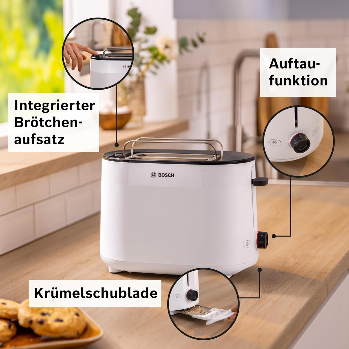 Toaster mit Brötchenaufsatz, Modern, funktional Weiss