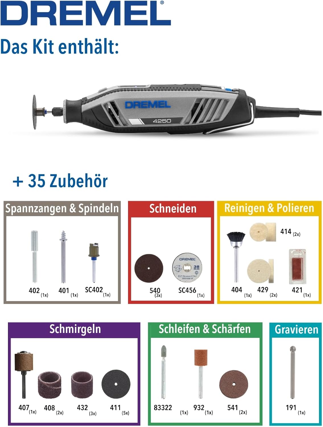 Rotationswerkzeug 4250, Dremel 4250 35 Zubehöre