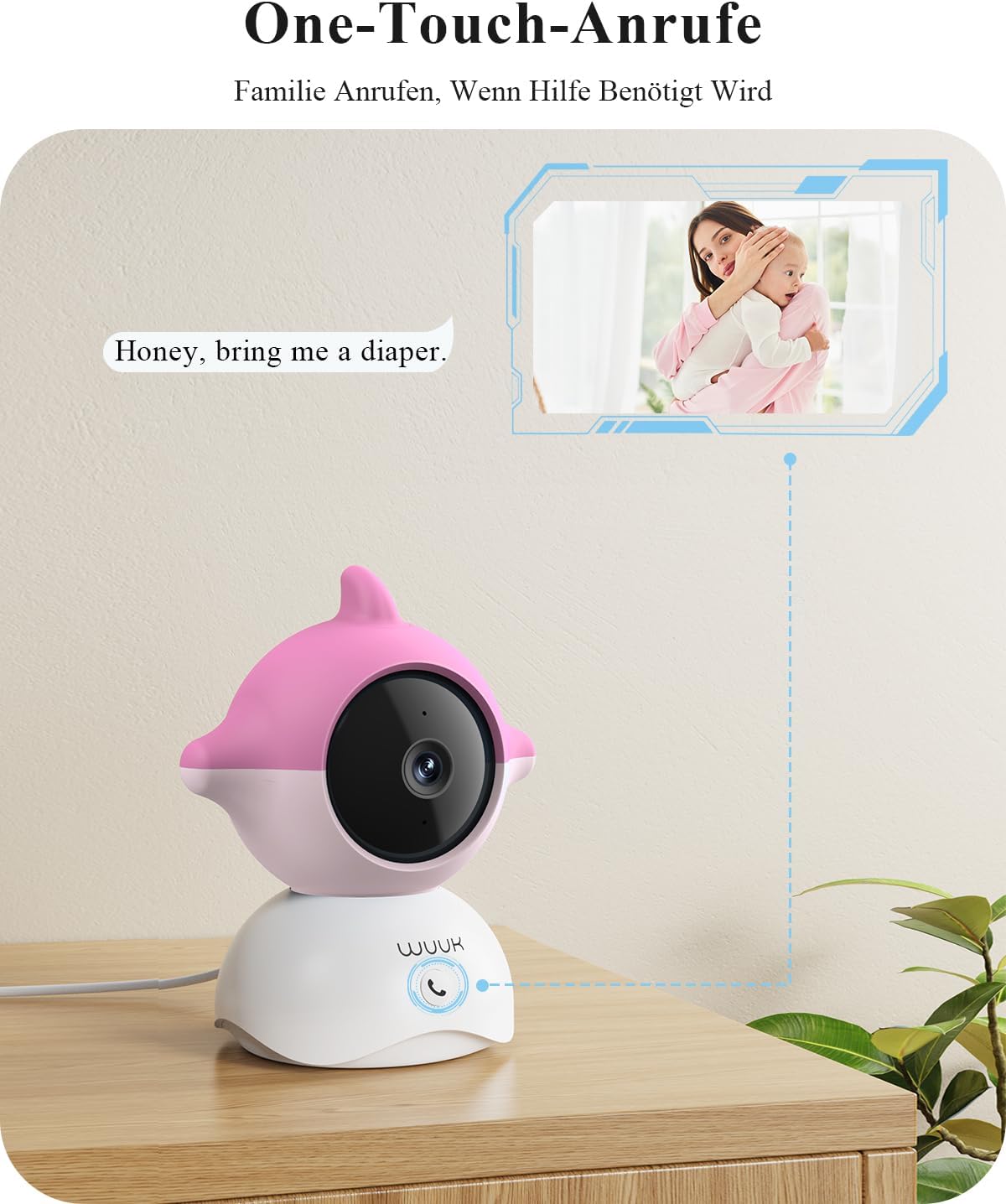 2K Babyphone-Set mit 360° PTZ Monitor und 2 Kameras, Rosa und Blau-2 Packung