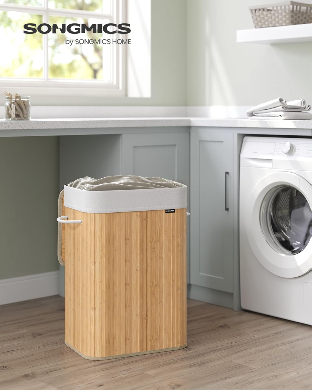 Wäschekorb mit Deckel, 72 Liter, 72 L Naturfarben