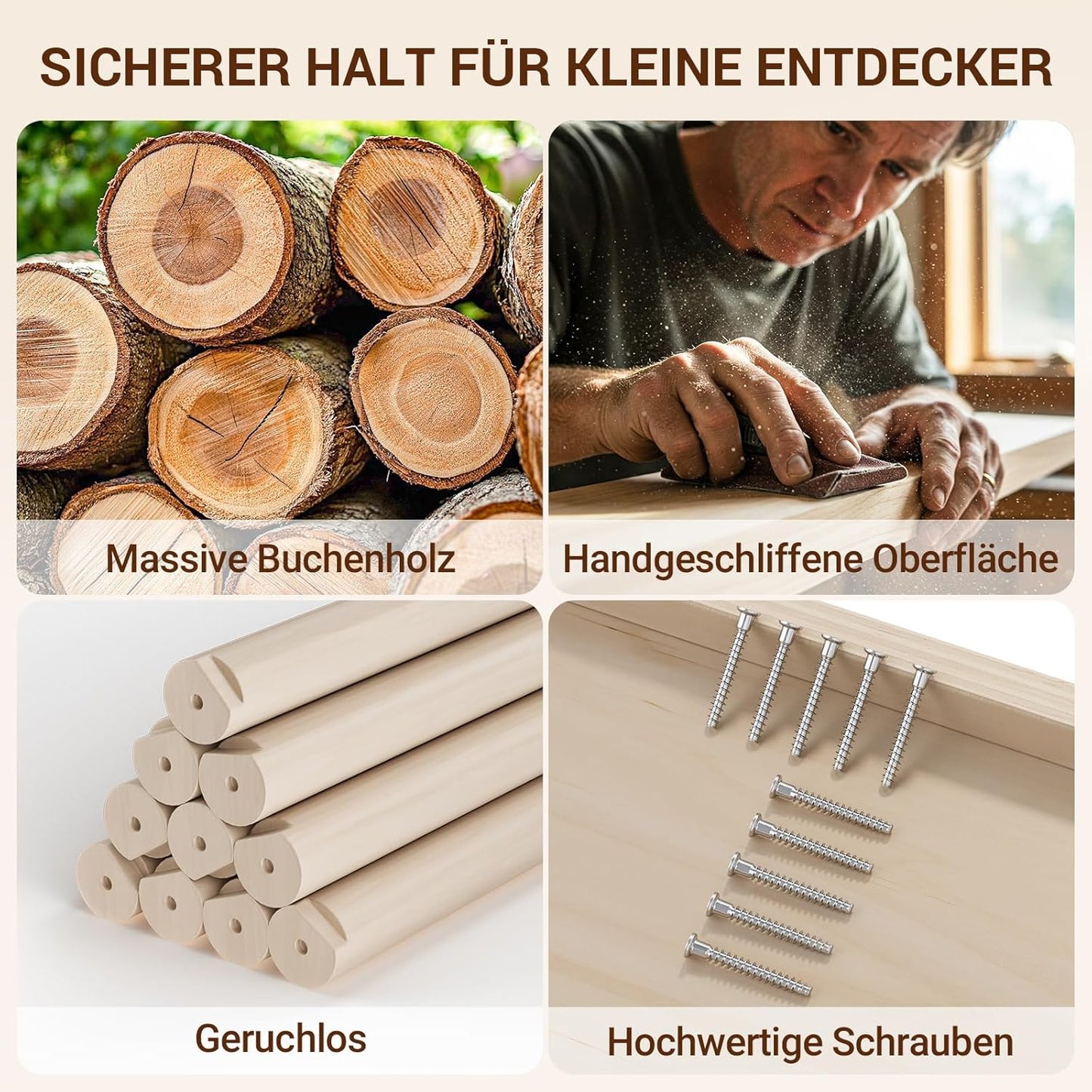 8-in-1 Klettergerüst mit Rutsche & Kletterbogen, M Natur