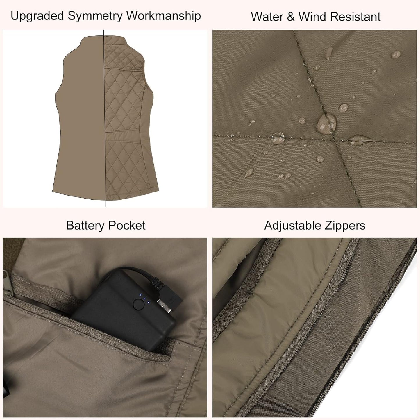 Beheizbare Damenweste mit Powerbank und 5 Heizzonen, S Grün