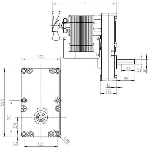 AC Spaltpol-Getriebemotor 230V, 50W, 25Nm, 3,2 U/min, 3,2 Umdrehungen/Minute
