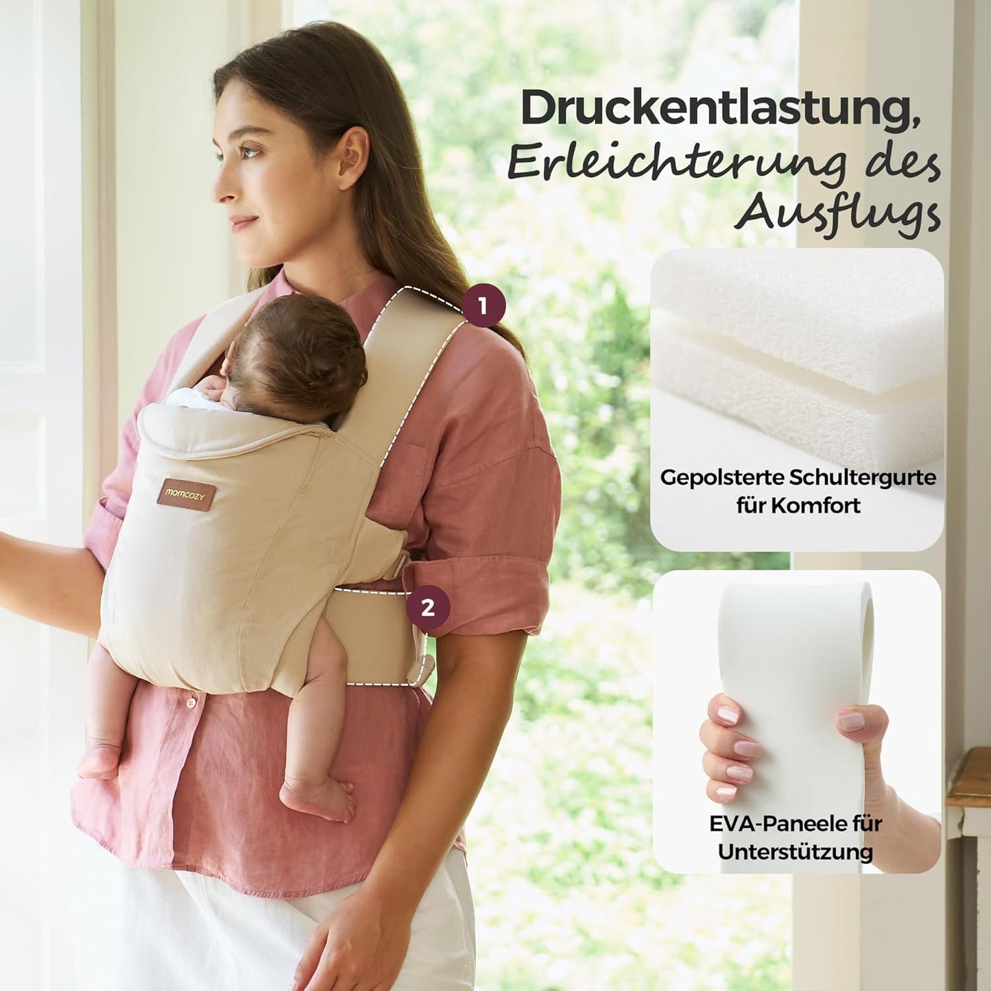 Ergonomische Babytrage mit Nackenstütze, Khaki