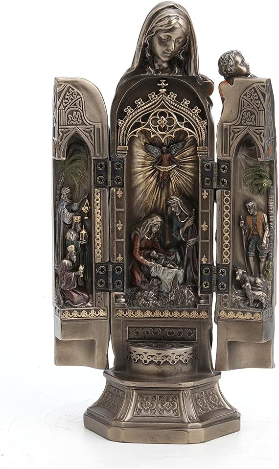 Triptychon Madonna und Jesuskind, Length 3 * Width 2 3/4 * Height 7 7/8 (Inch) / Bronze