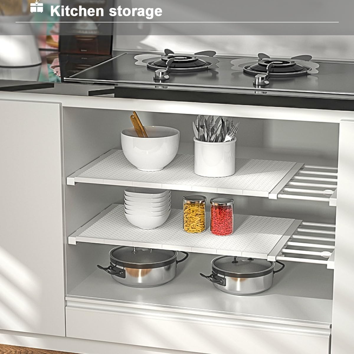 Ausziehbares Regaltrenner ohne Bohren, Weiss (W)42cm (L)50-80cm