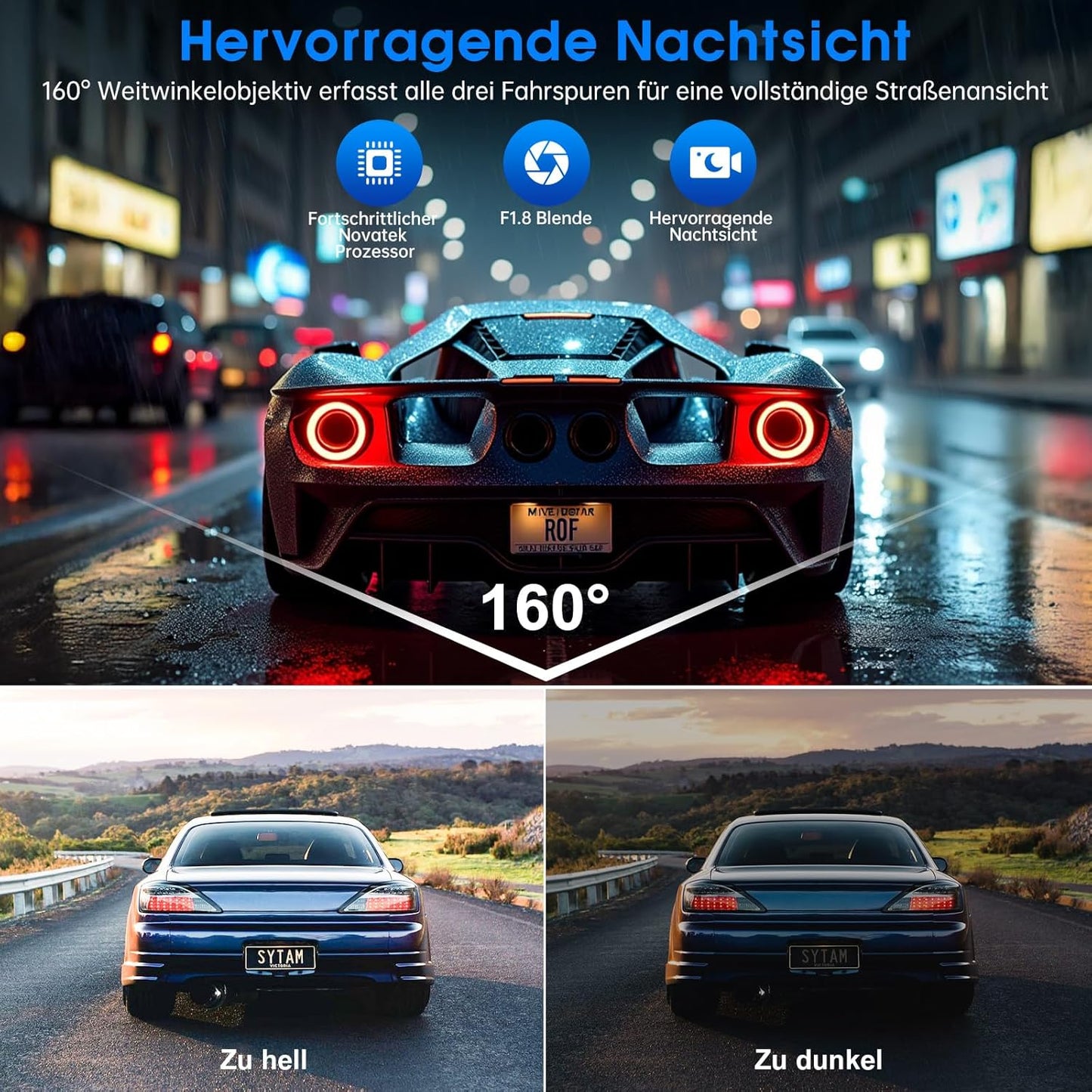 Dashcam Auto für Vorne und Hinten, 339CT