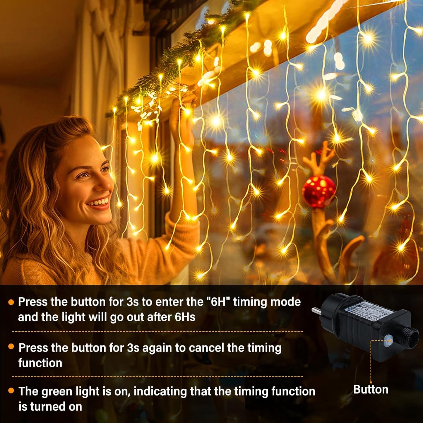 Eisregen Lichterkette mit 400 LEDs, Warmweiss 12,8m