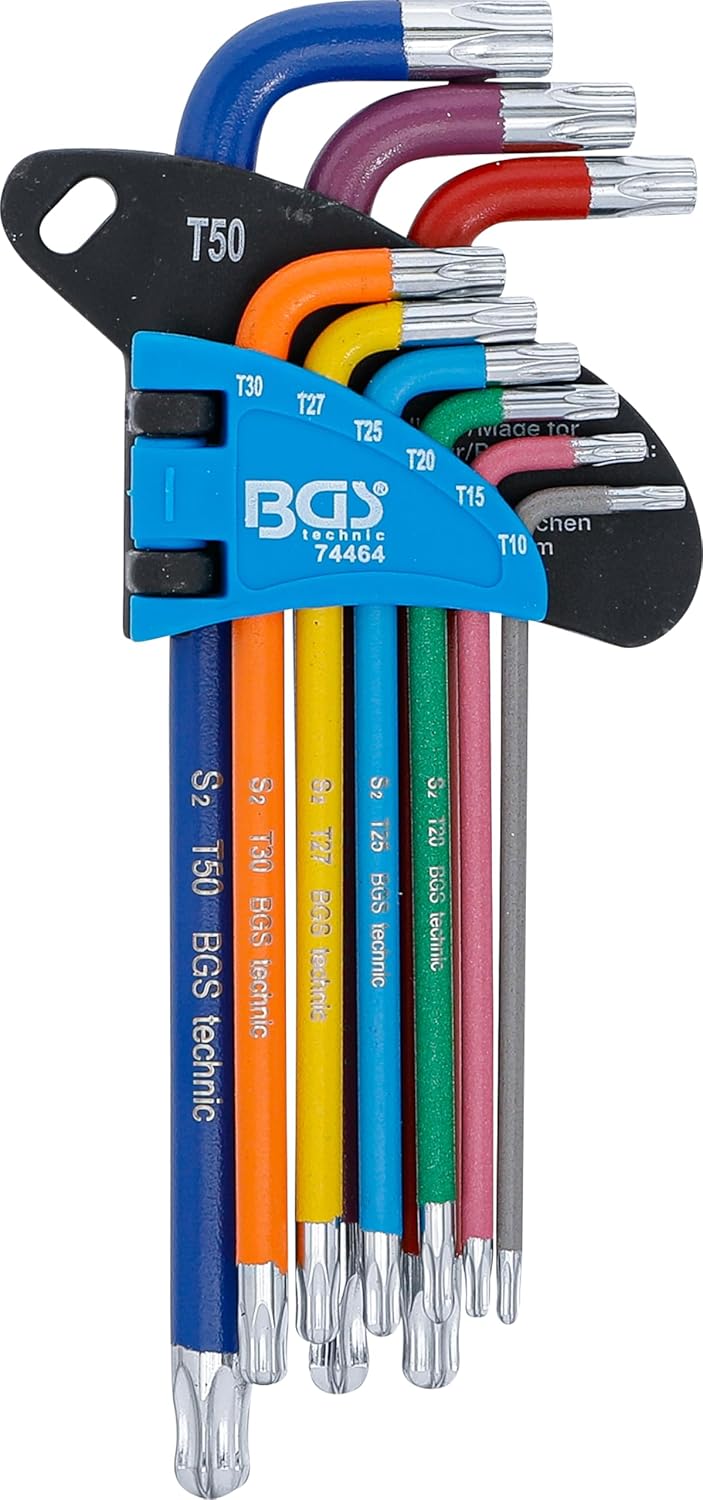 Winkelschlüssel-Satz, T-Profil (für Torx) mit Bohrung und Kugelkopf T10 - T50 | 9-tlg.