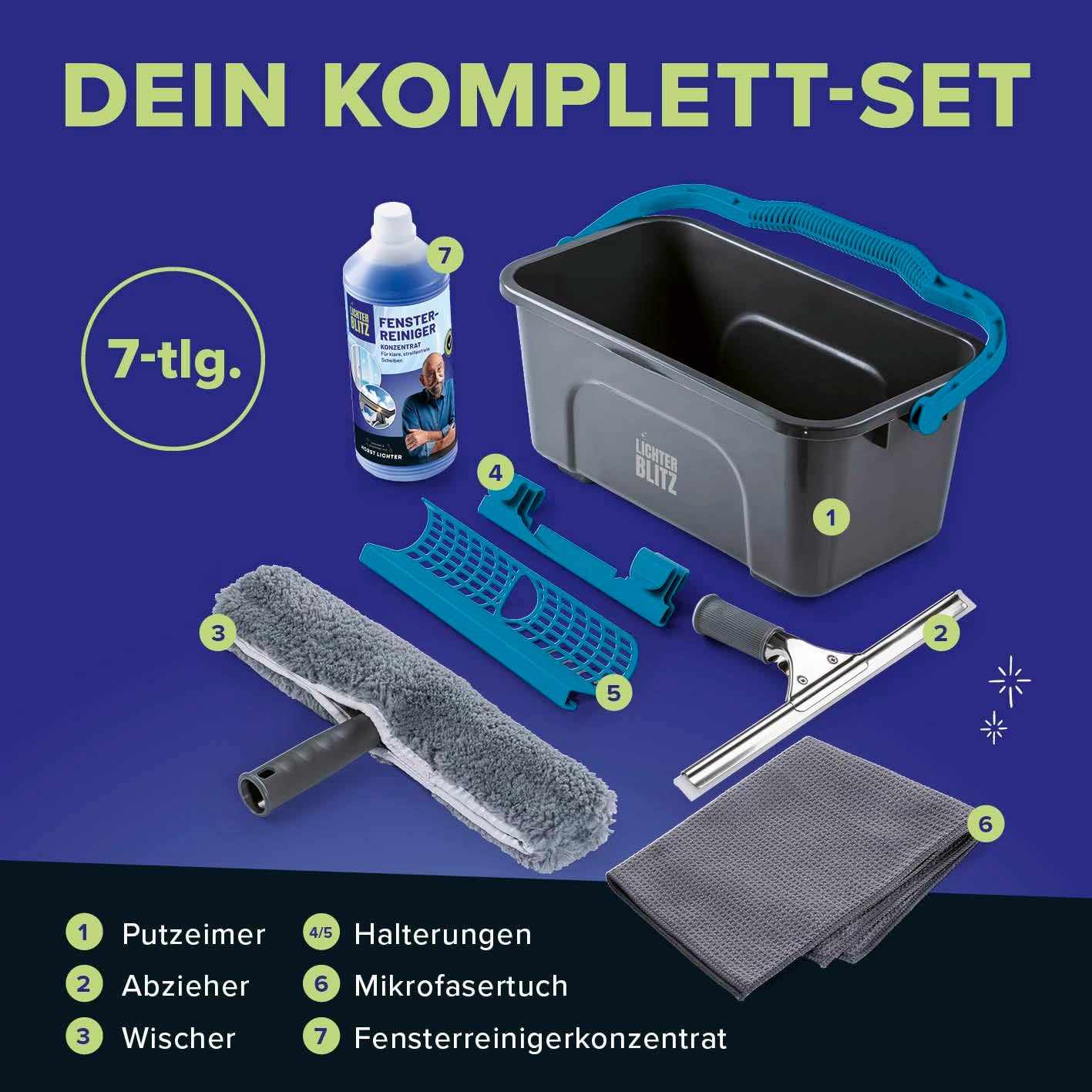 7-teiliges Fensterreiniger Komplett-Set, 7 Teiliges Set