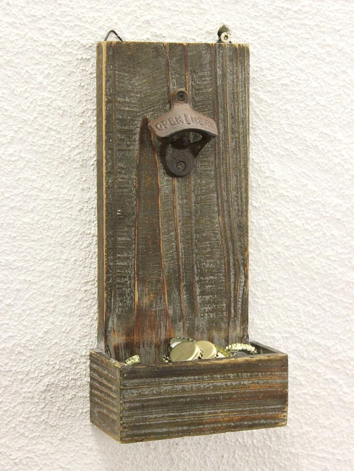 Wandflaschenöffner mit Kronkorkenbehälter