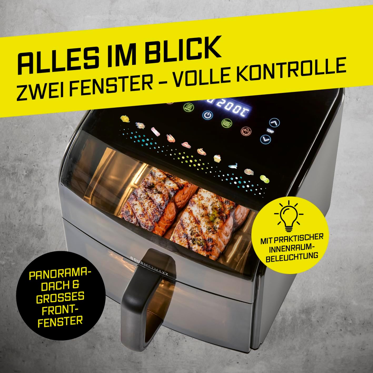 Heissluftfritteuse mit Sichtfenster & Panoramadach, 7 Liter