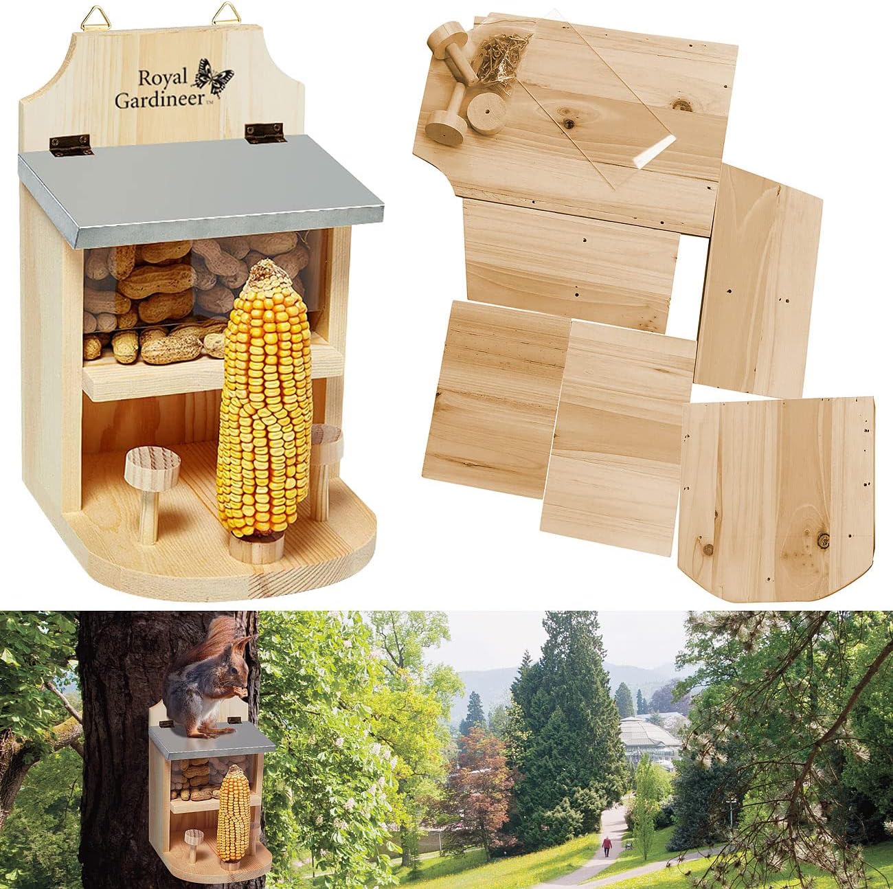 Eichhörnchen-Futterhaus Bausatz mit Maiskolbenhalter