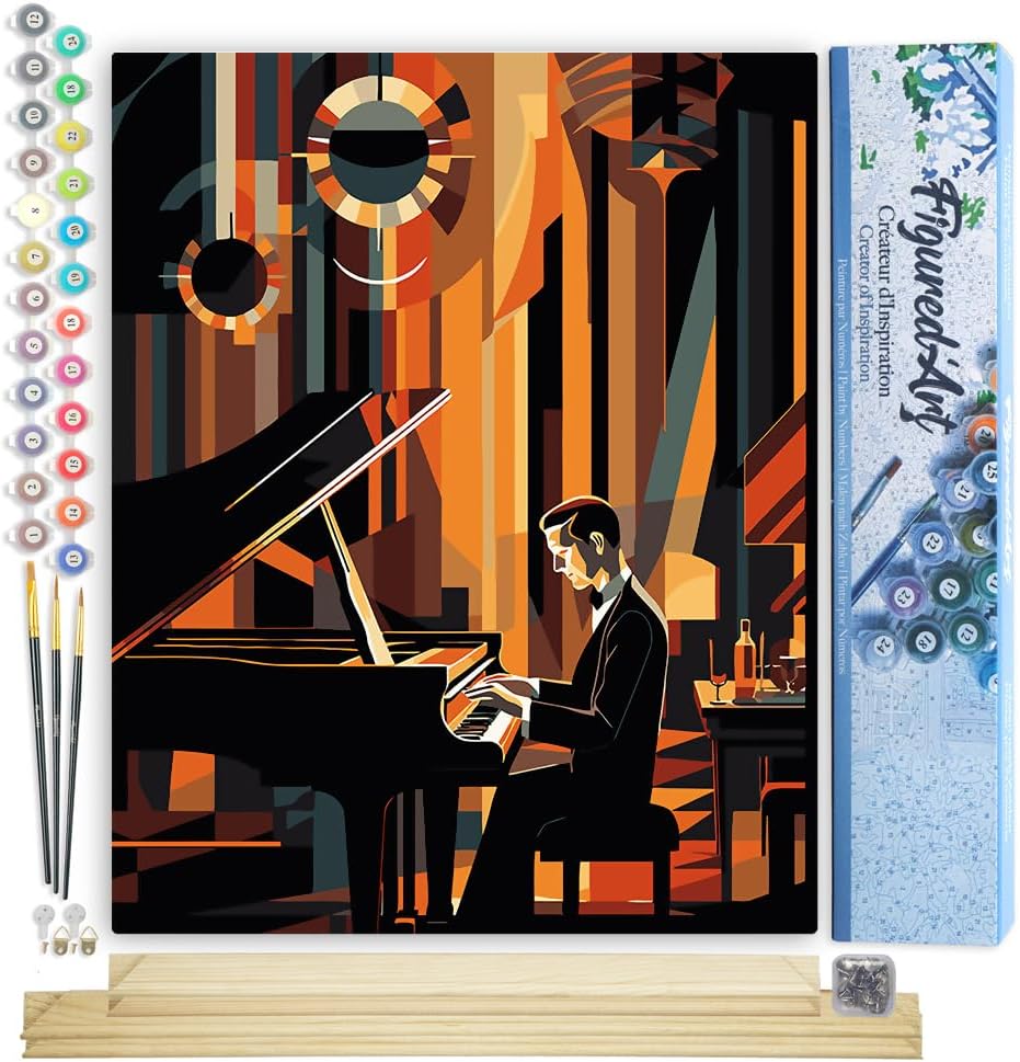Malen Nach Zahlen Set mit Rahmen, Art-Deco-Mann am Klavier, 40x50cm, Art-Deco-Mann am Klavier 40x50cm Mit Keilrahmen (nicht gespannt)
