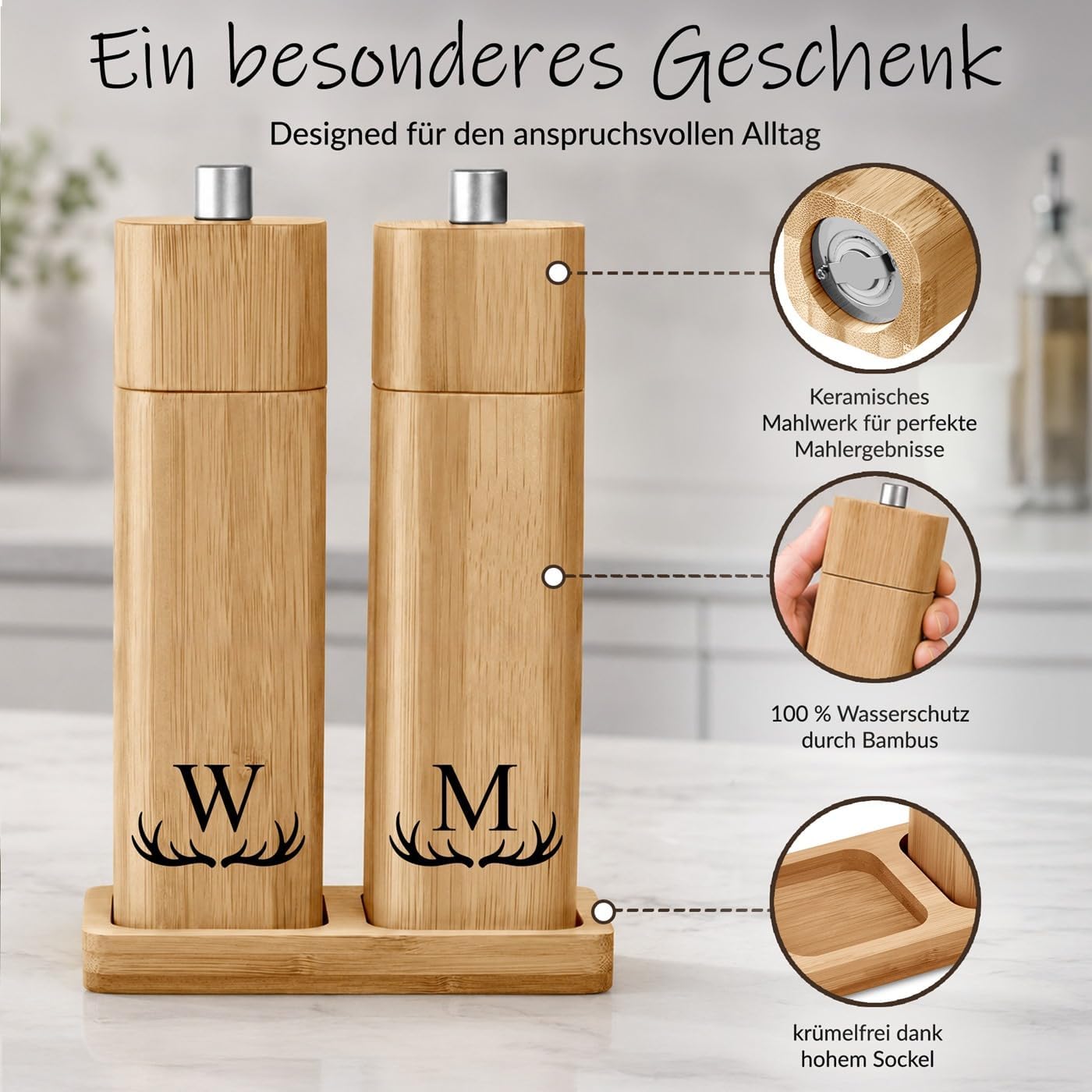 Salz- und Pfeffermühlen-Set, Buchstaben