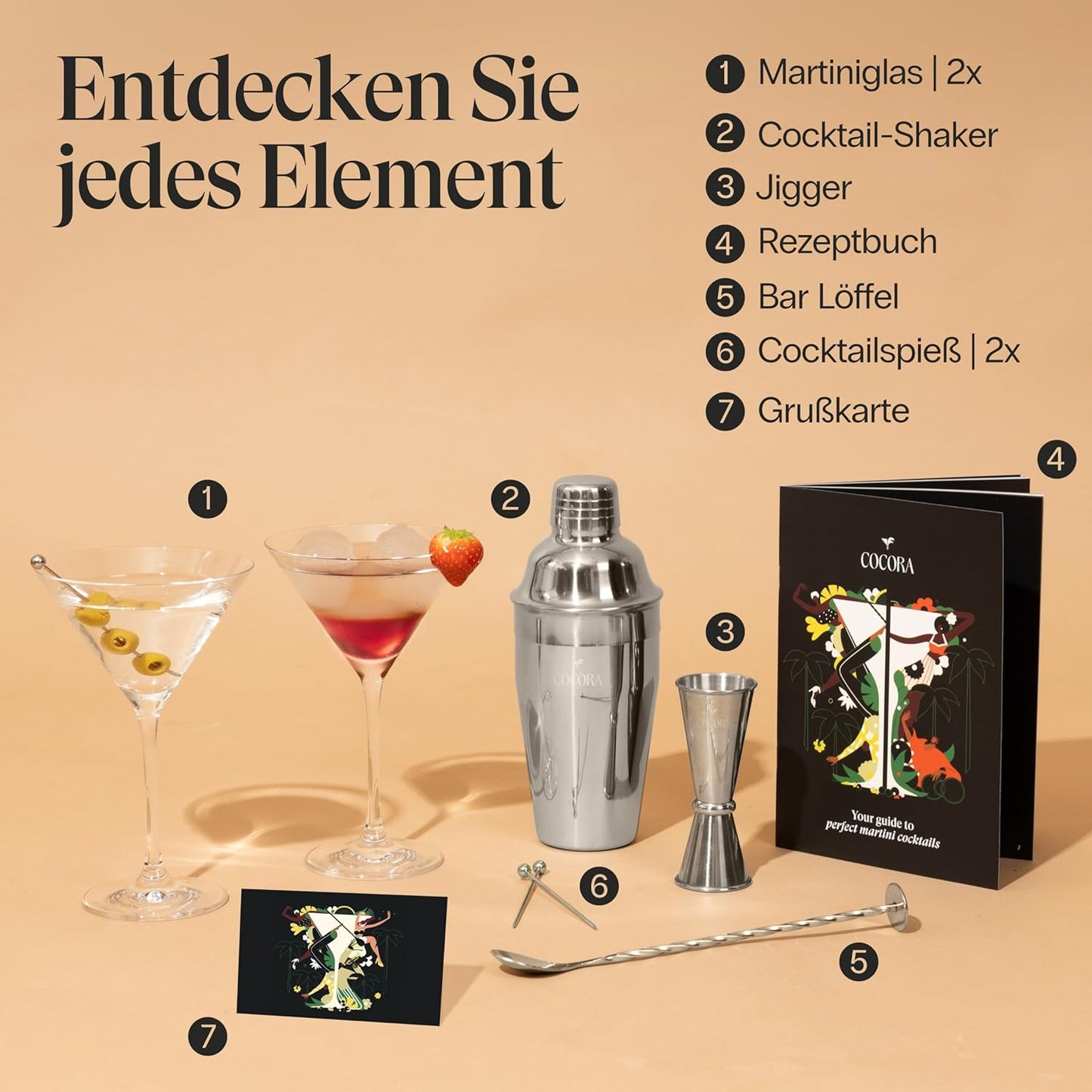8-teiliges Cocktail-Set mit Shaker und Gläsern, Silver