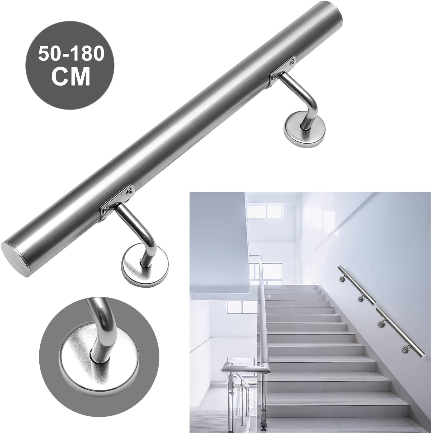 Wandhandlauf inkl. Wandhalterung und Endkappen, 50 cm, 50cm