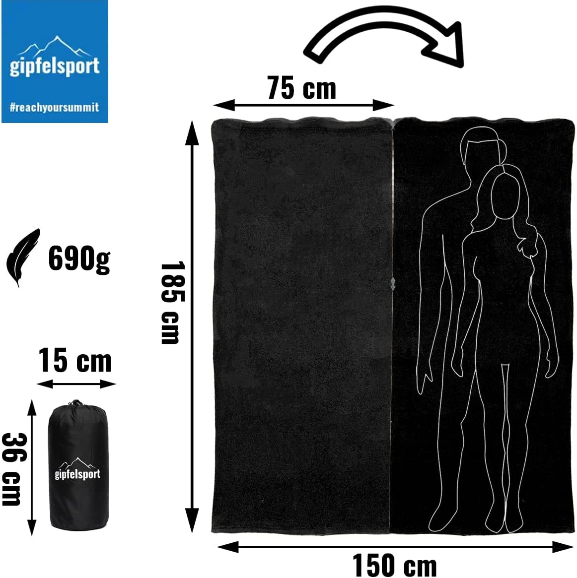 Decke mit Schlafsackfunktion, Schwarz