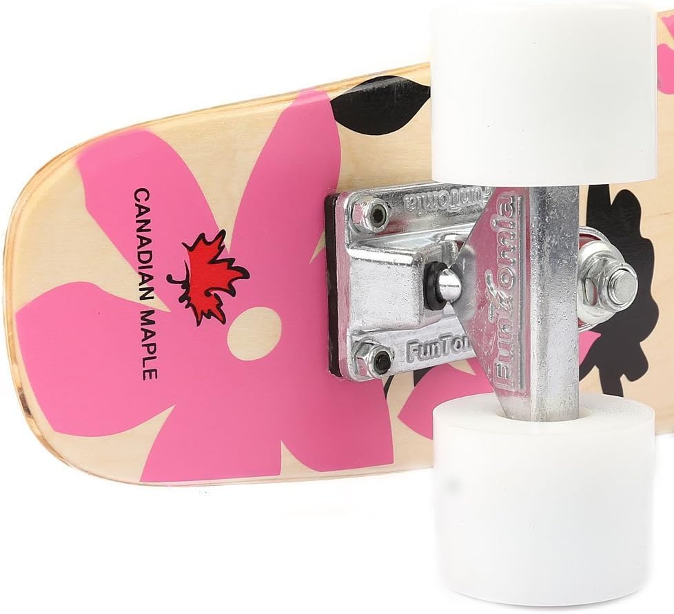 Mini-Board Cruiser, Pink Blume / mit weissen Rollen