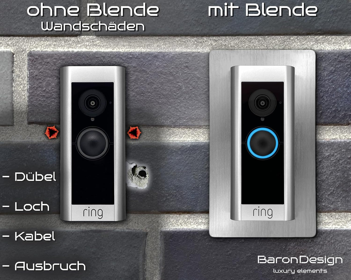 Edelstahl Blende für Ring Video Doorbell Pro, Gebürstet
